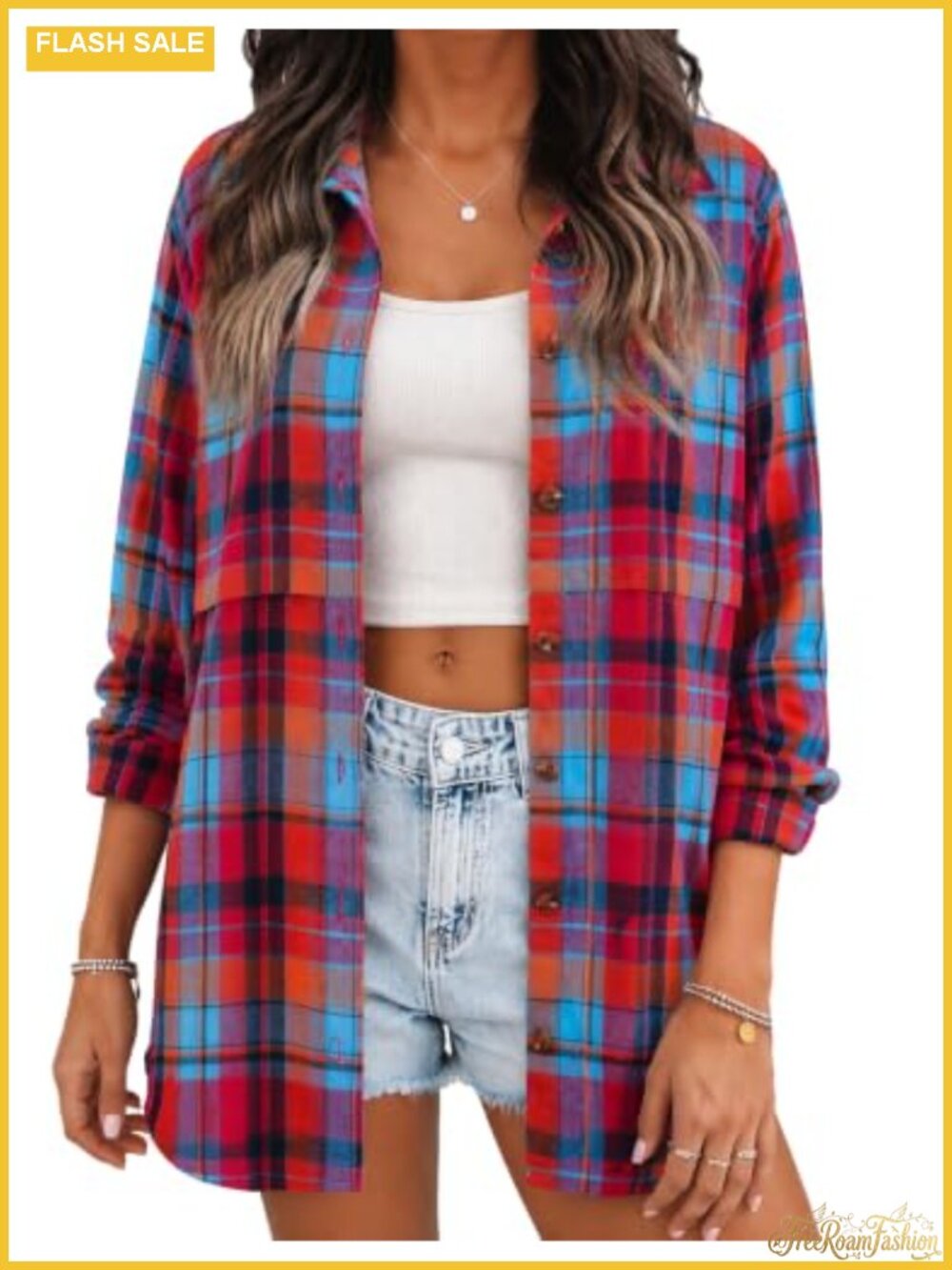 Women's Flannel Button Down Shirt Long Sleeve Plaid Casual Top